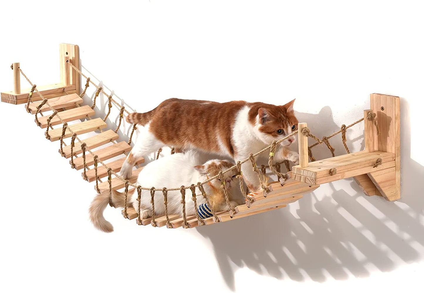 Cat Wall Shelves Cat Bridge with 2 Fixed Brackets & Cat Toys, Wood Cat Cloud Shelf Board Cat Climber Cat Beds & Furniture Cat Perch Floating Hammock Cat Condo Tree