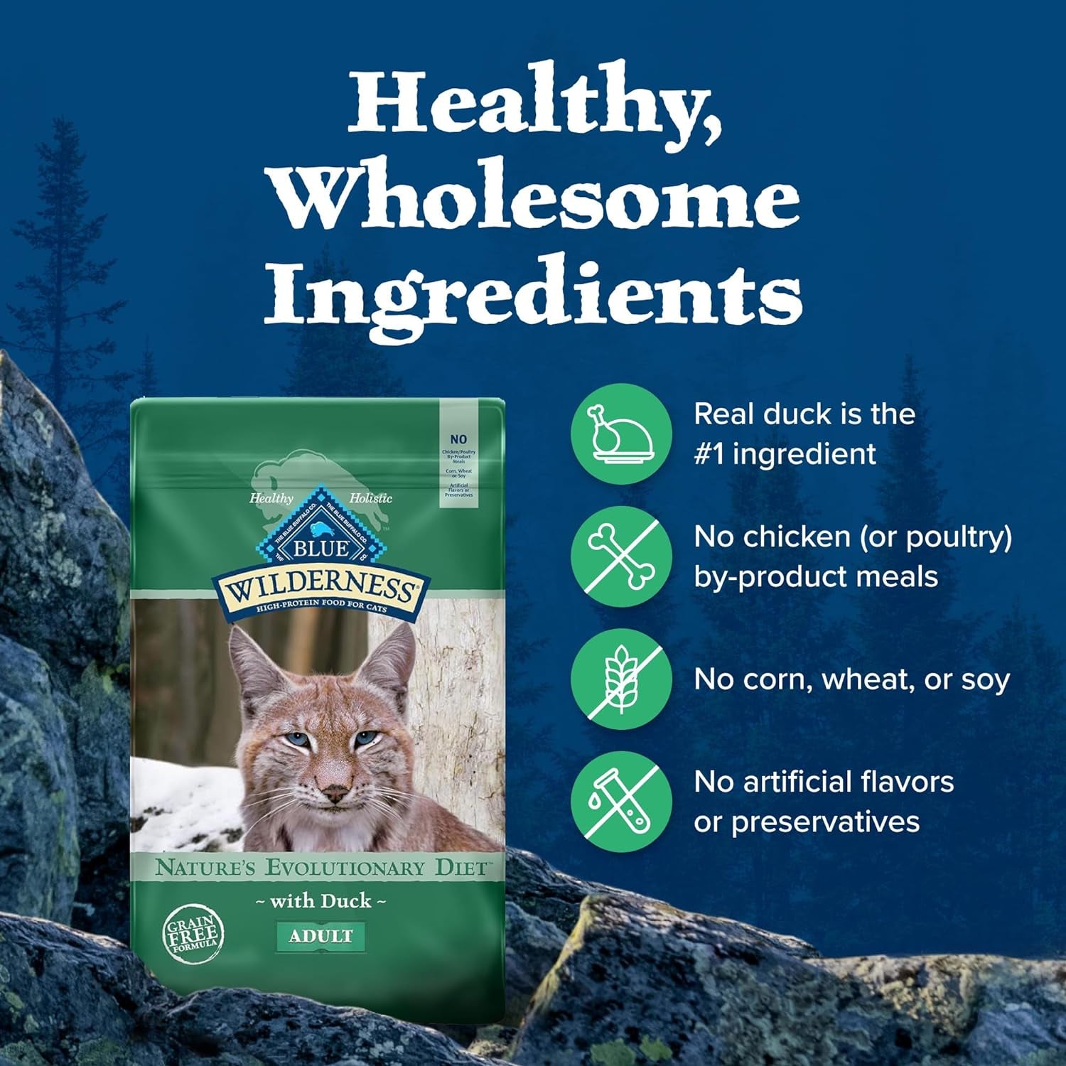 Blue Buffalo Wilderness Duck Supports Health and Wellness High-Protein & Grain-Free Healthy Adult Dry Cat Food 11 Lbs.